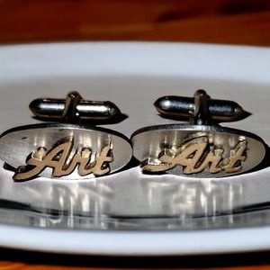 Beautiful men's vintage silver and gold cufflinks with the name art on t…